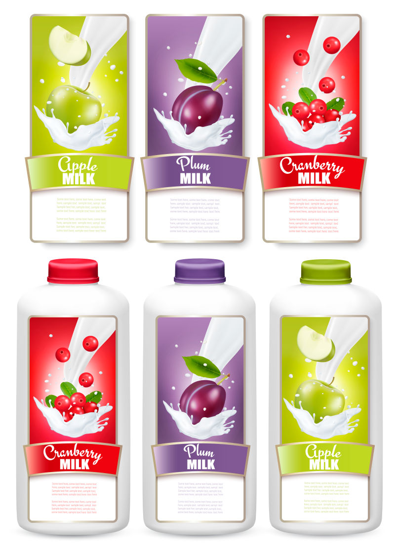 抽象矢量各种水果牛奶包装设计