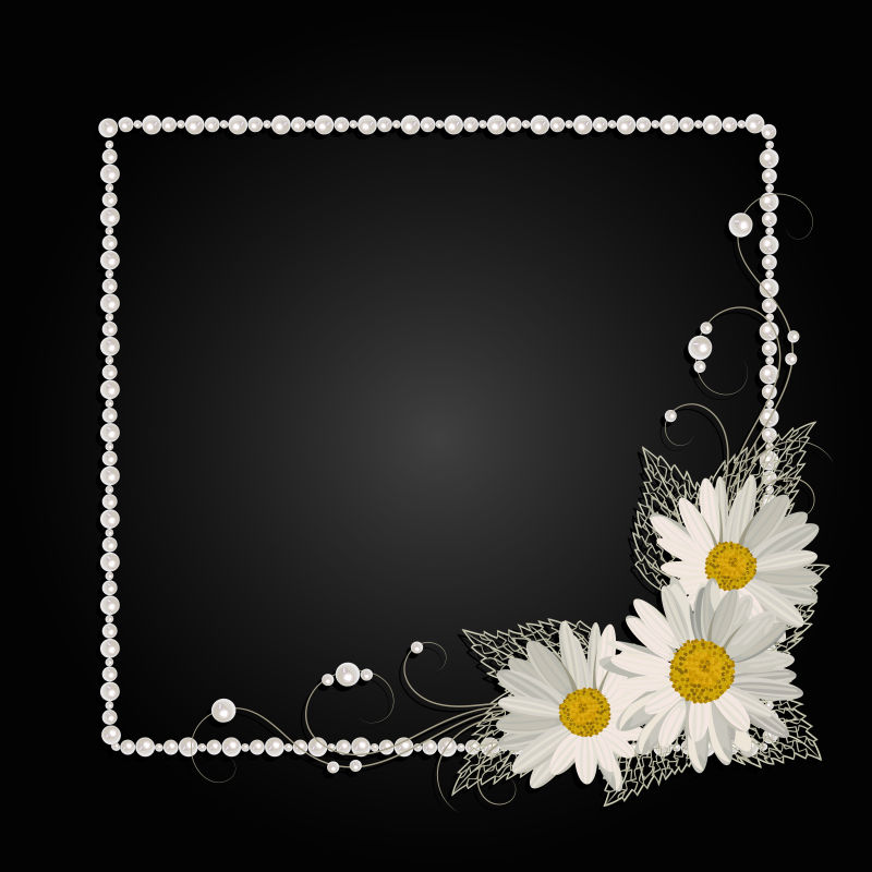 白色雏菊和珍珠为黑色背景花架