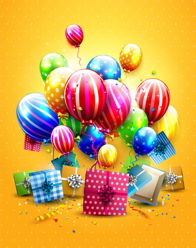 彩色气球和礼品盒矢量设计