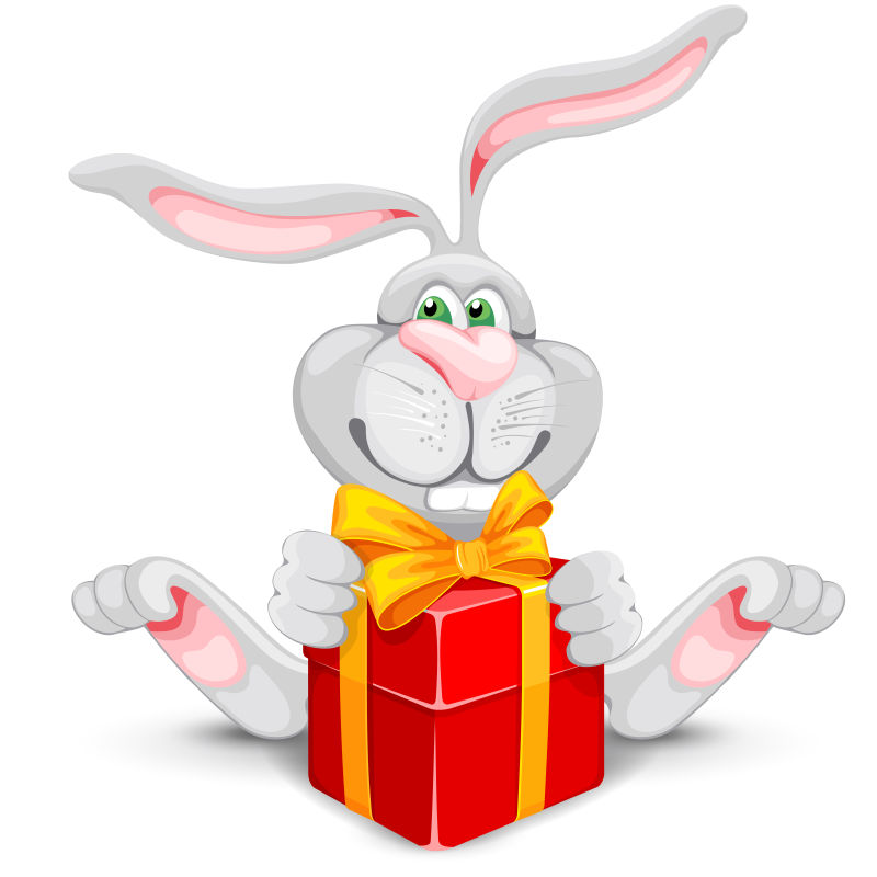 创意矢量卡通送礼物的兔子插图