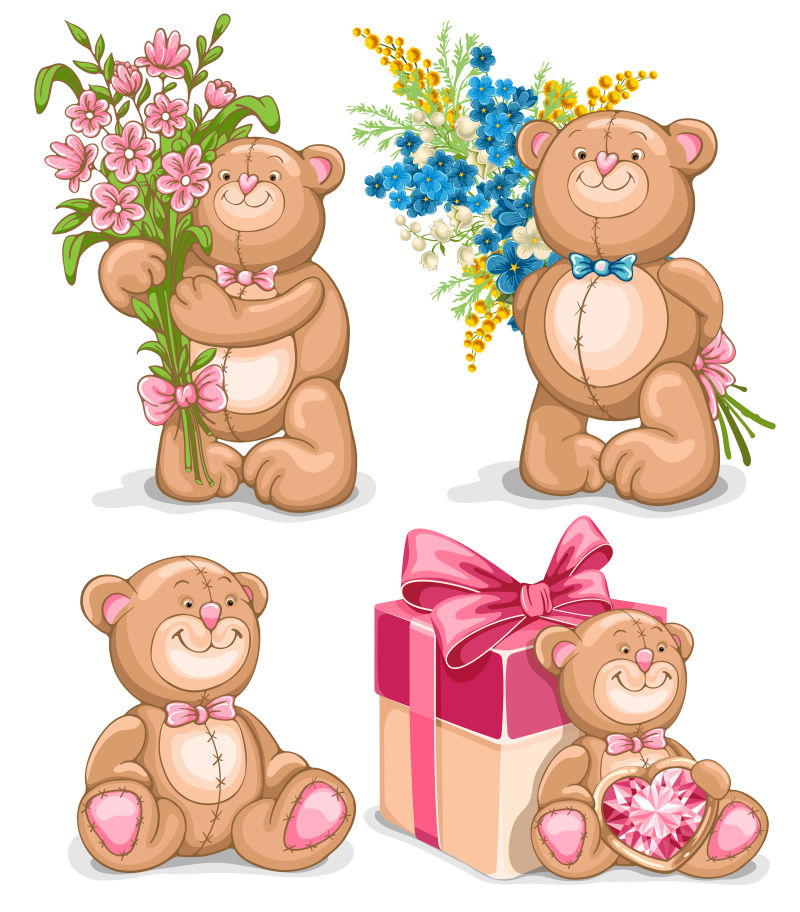 创意矢量卡通送礼物的泰迪熊插图