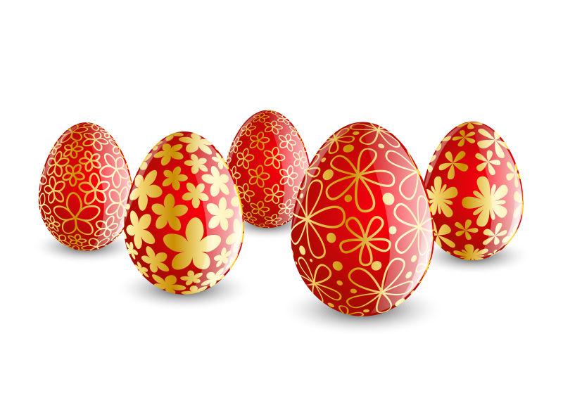 一套红色复活节彩蛋矢量插图