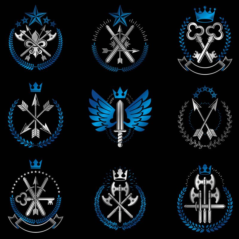 抽象矢量复古武器元素的徽章设计