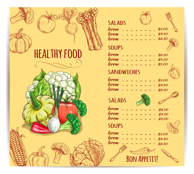 抽象矢量现代健康蔬菜菜单设计