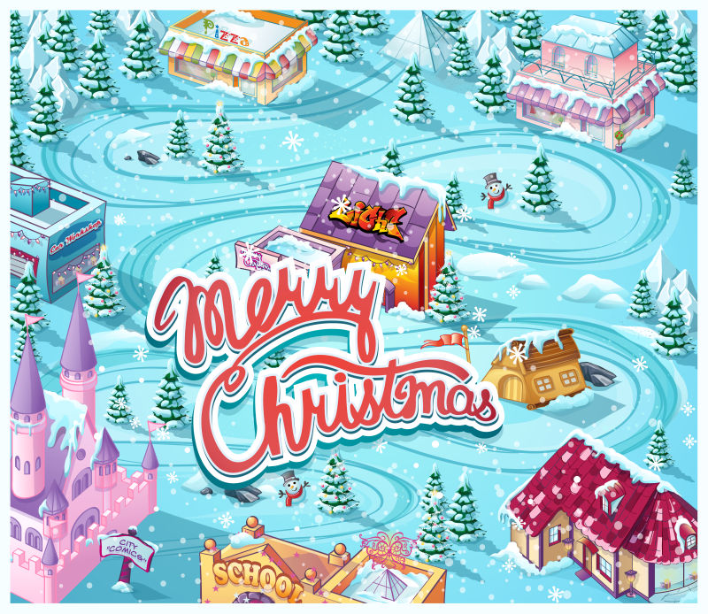 抽象矢量圣诞节主题的游戏场景插图