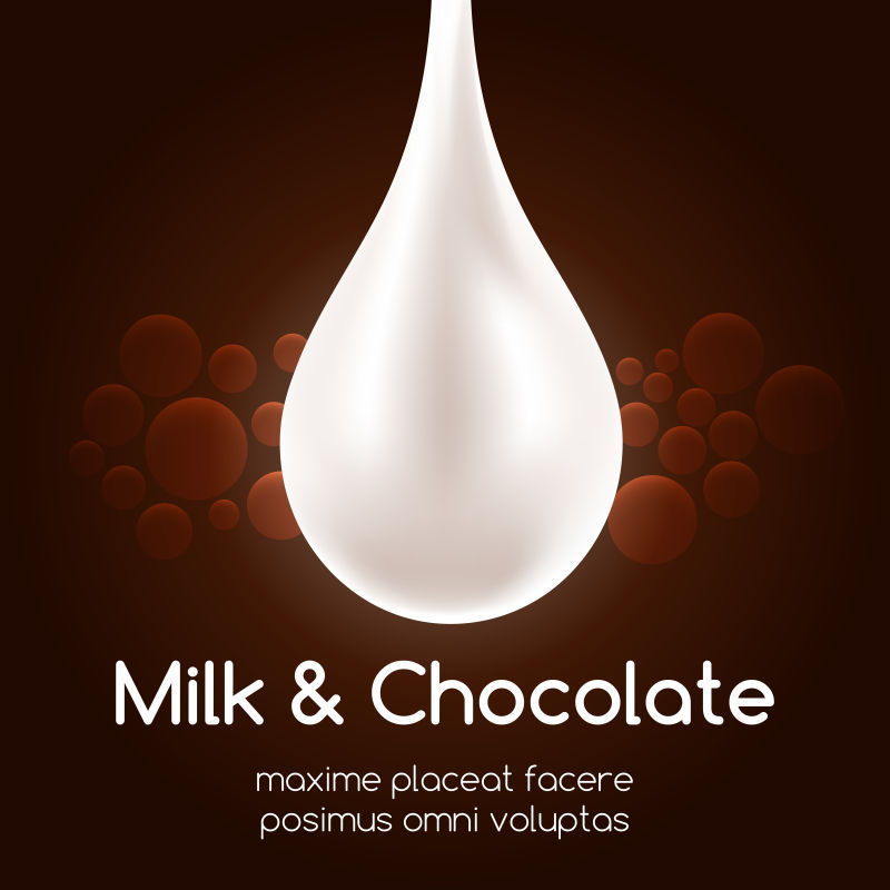 黑巧克力壁纸前的牛奶滴插图矢量