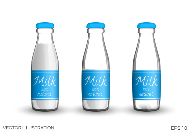 带标签的透明牛奶玻璃瓶矢量插图设计