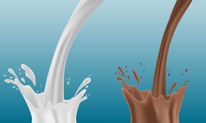 一组牛奶和巧克力飞溅的插图矢量设计