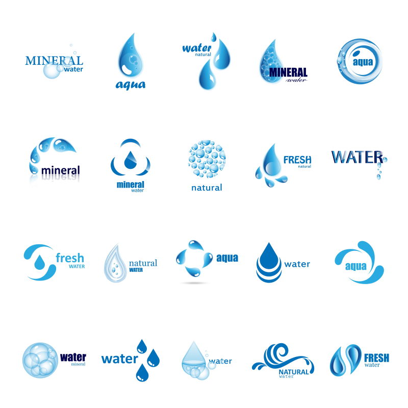 矢量蓝色水滴抽象logo与图标