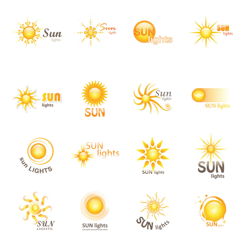 矢量黄色太阳抽象logo与图标