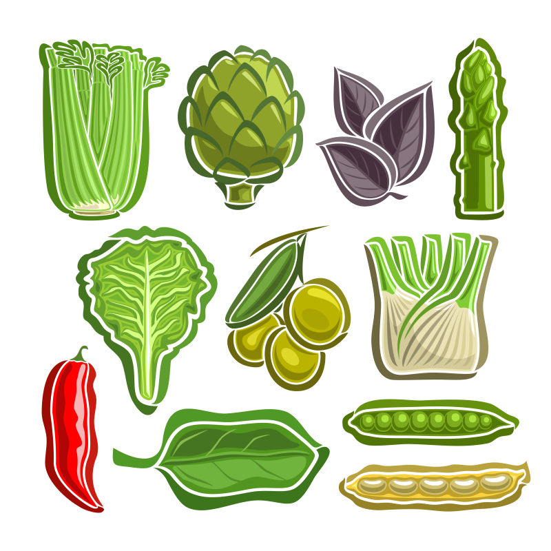 抽象矢量蔬菜的平面标志设计