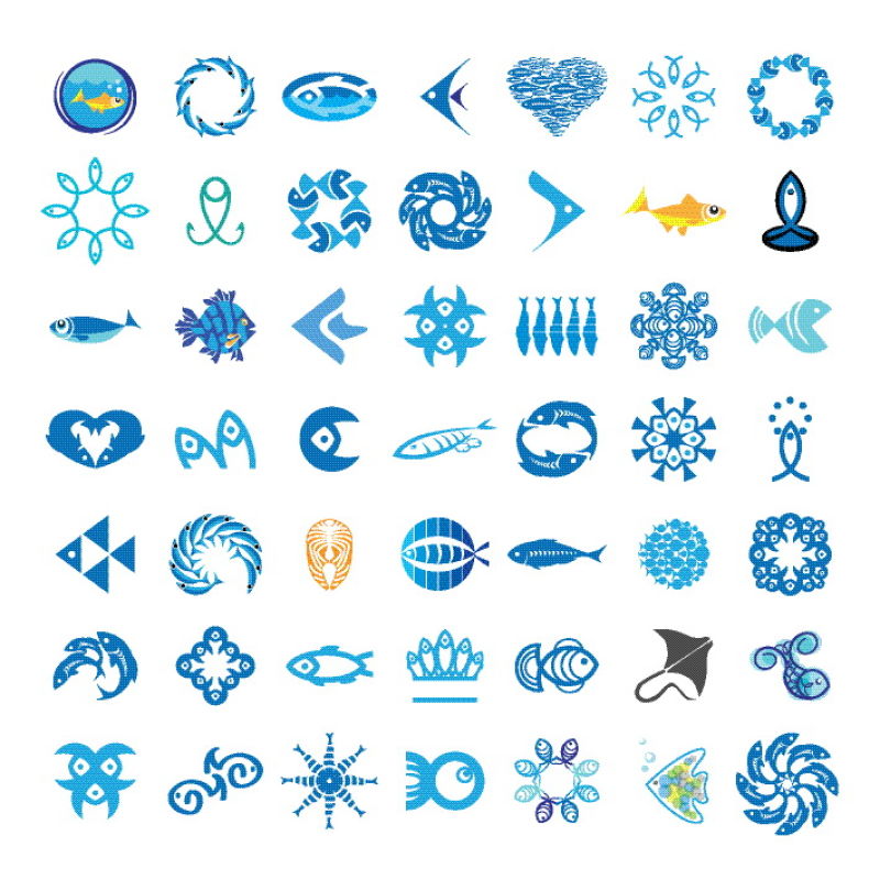 矢量蓝色海洋生物logo与图标