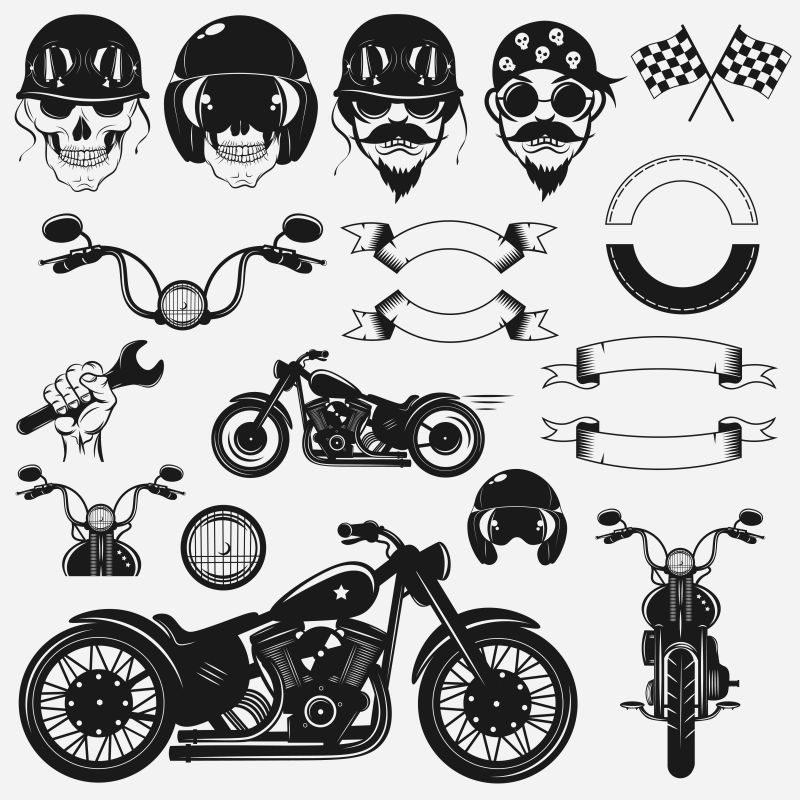创意矢量现代摩托车徽章平面设计