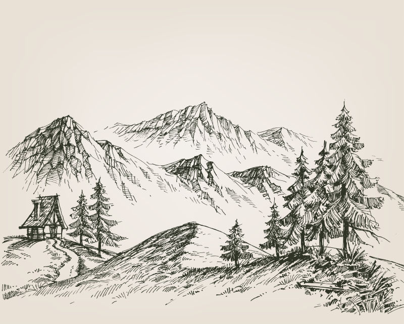 抽象矢量冬季山景设计插图