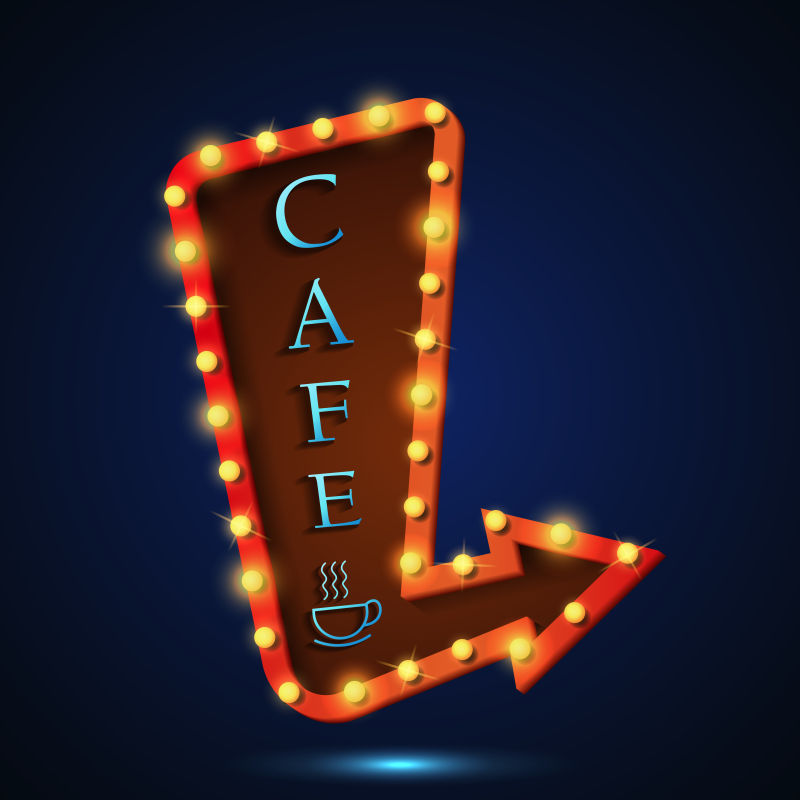 创意矢量咖啡店主题的霓虹灯标志设计
