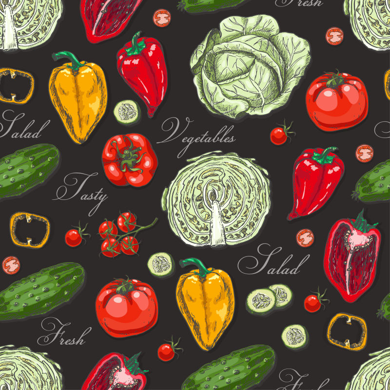 抽象矢量新鲜蔬菜的平面插图设计
