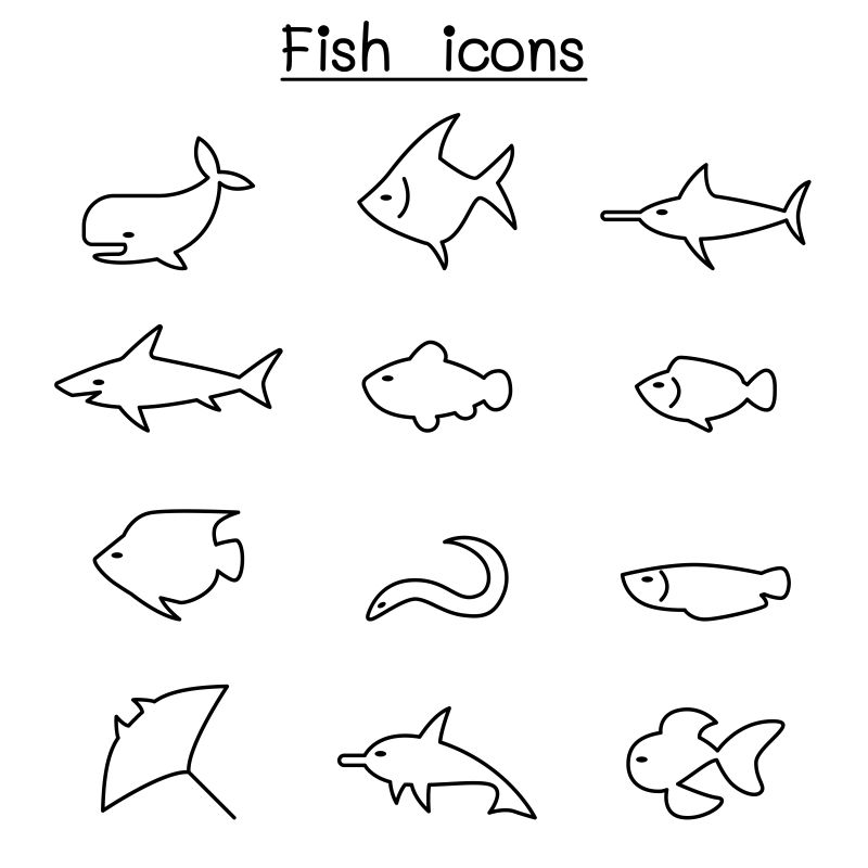 矢量细线风格的鱼图标