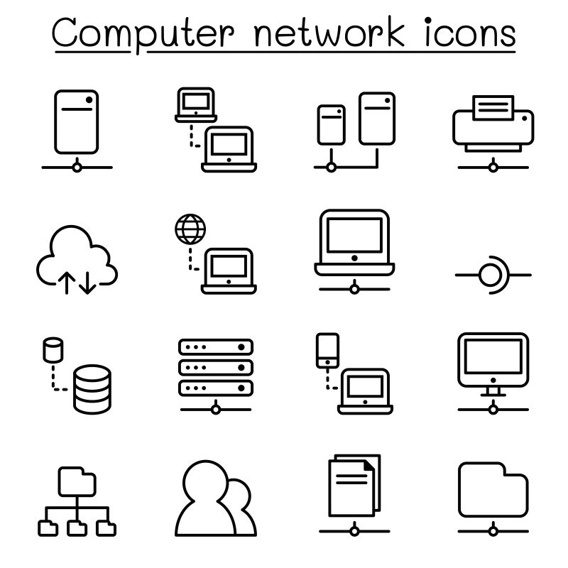 抽象矢量细线主题的电脑网络工作图标设计