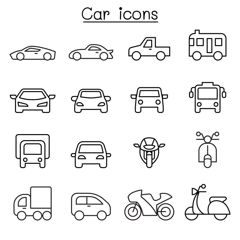 抽象细线风格的矢量车辆图标设计