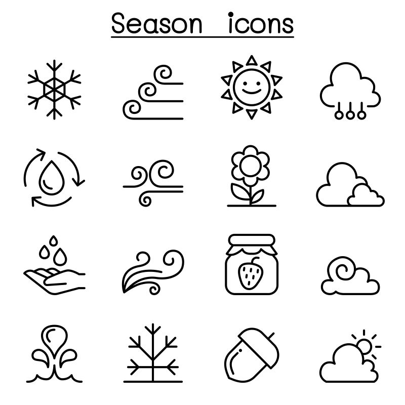 抽象矢量现代季节主题细线图标设计