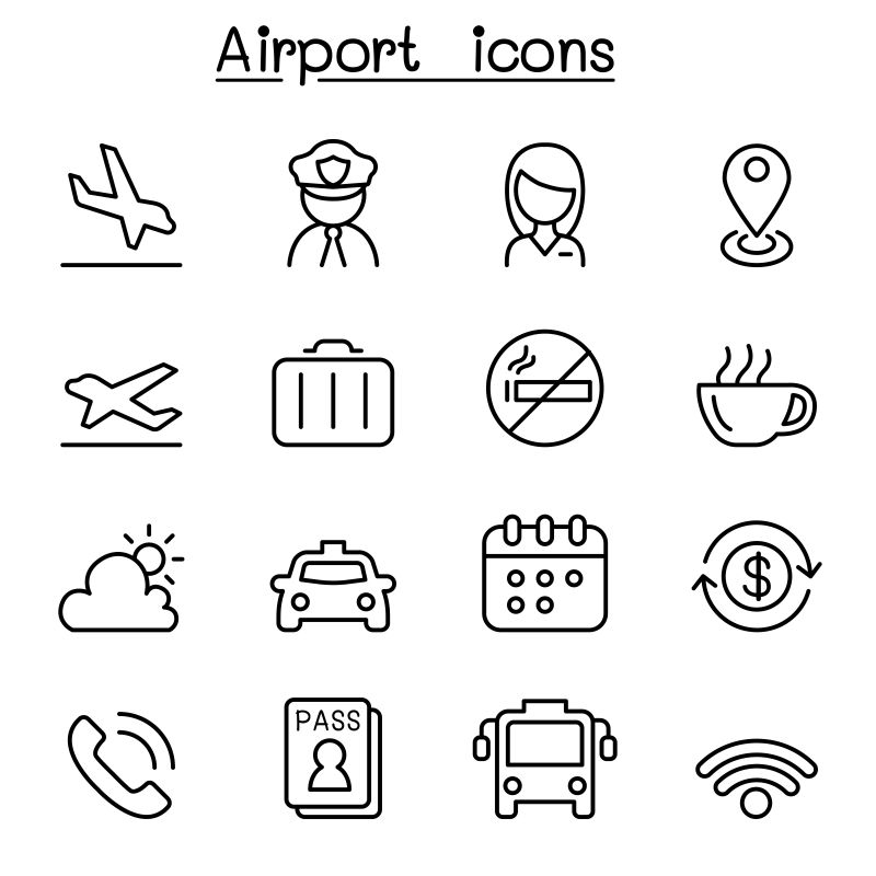 抽象矢量细线风格的机场图标设计