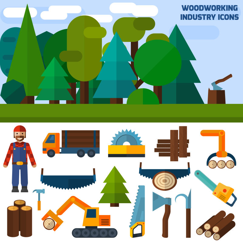 创意矢量伐木主题的设计插图