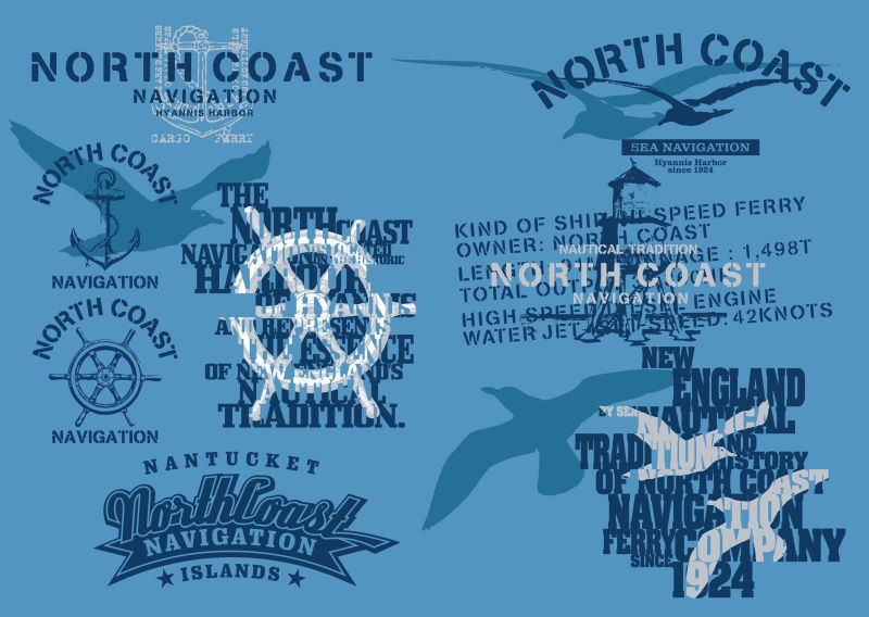 抽象矢量海洋主题的复古印刷标签设计