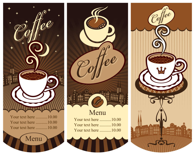 抽象矢量现代咖啡主题的平面菜单设计