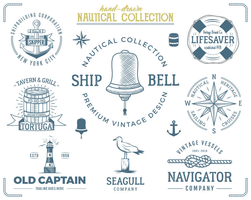 创意抽象航海元素的徽章设计