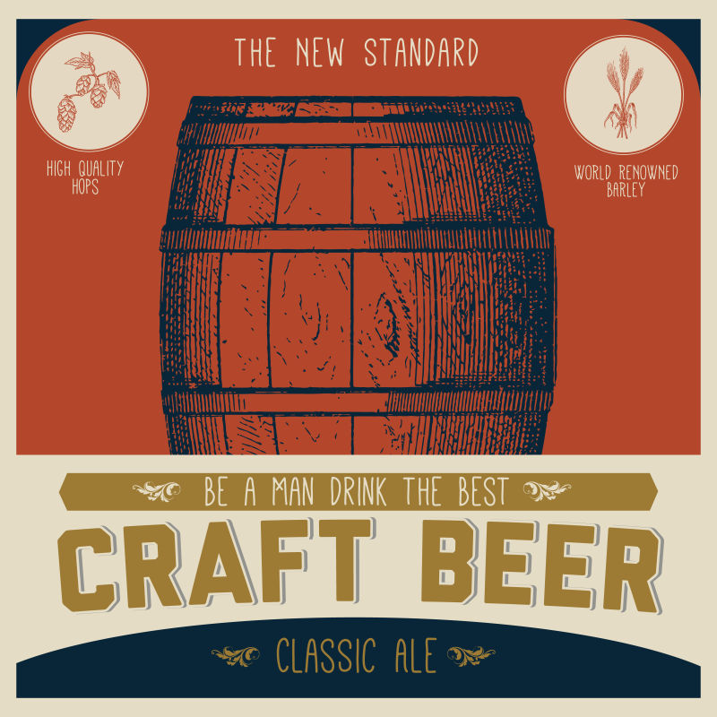 抽象矢量现代复古啤酒桶元素海报设计