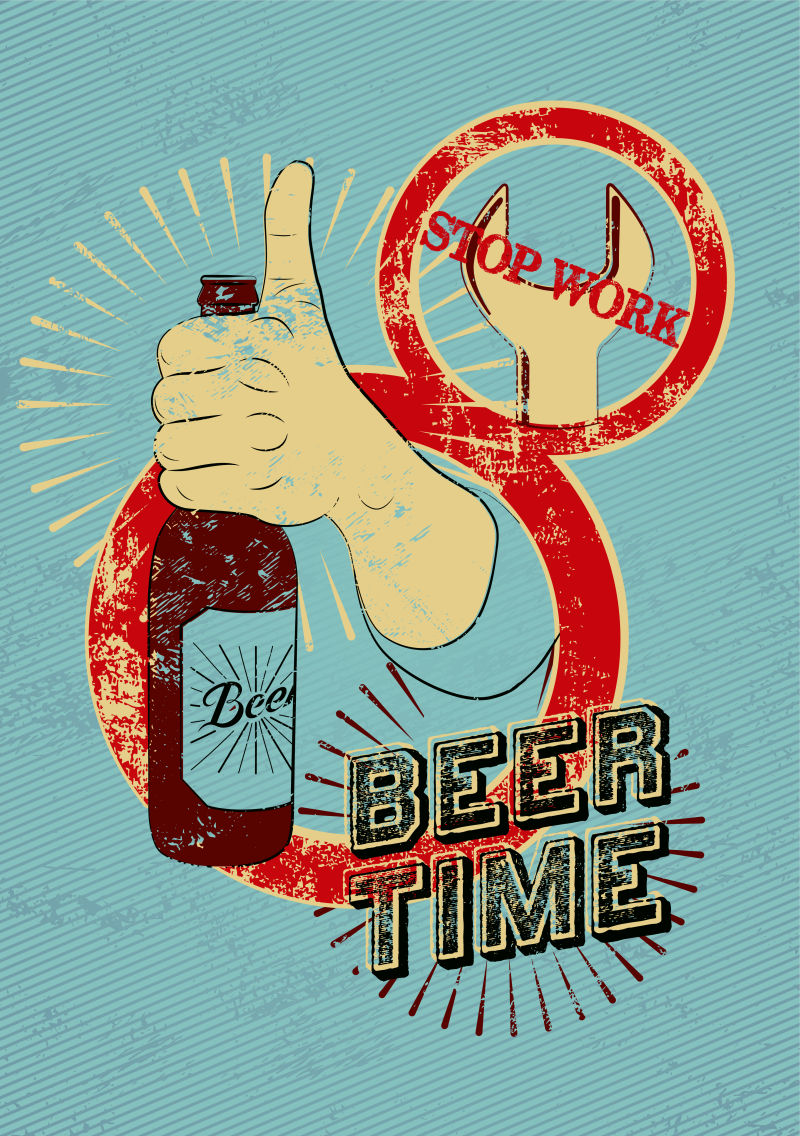 矢量抽象复古啤酒元素海报设计
