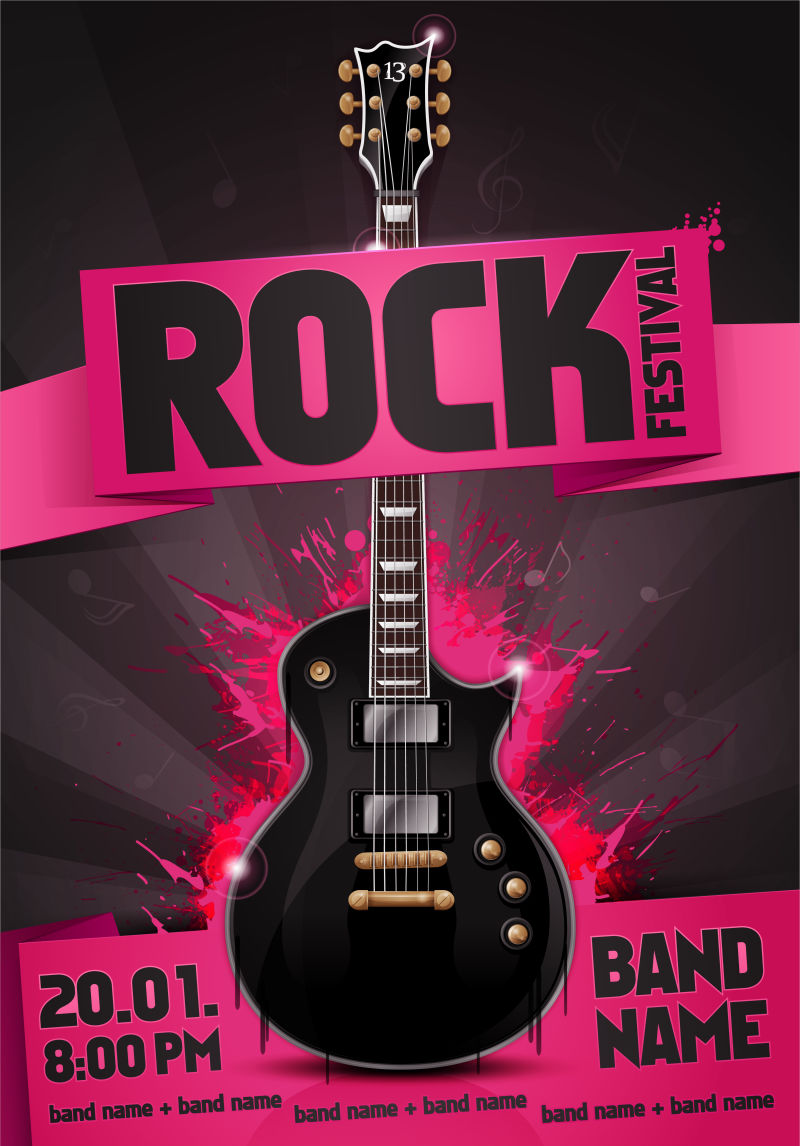 创意矢量粉色主题的摇滚乐海报设计
