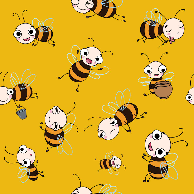 创意矢量可爱蜜蜂无缝插图背景