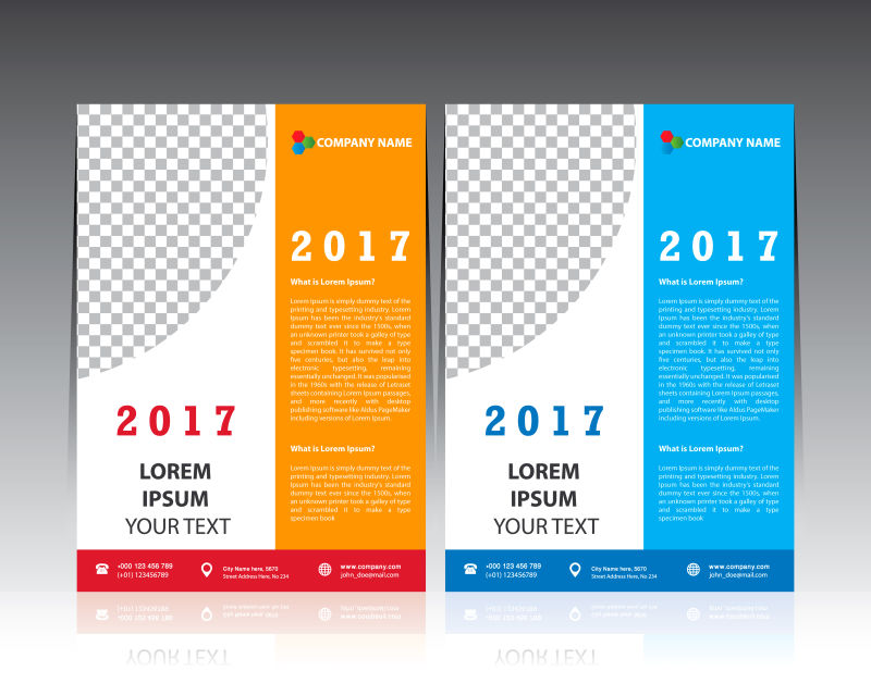 抽象矢量蓝色橙色年度商业宣传单设计