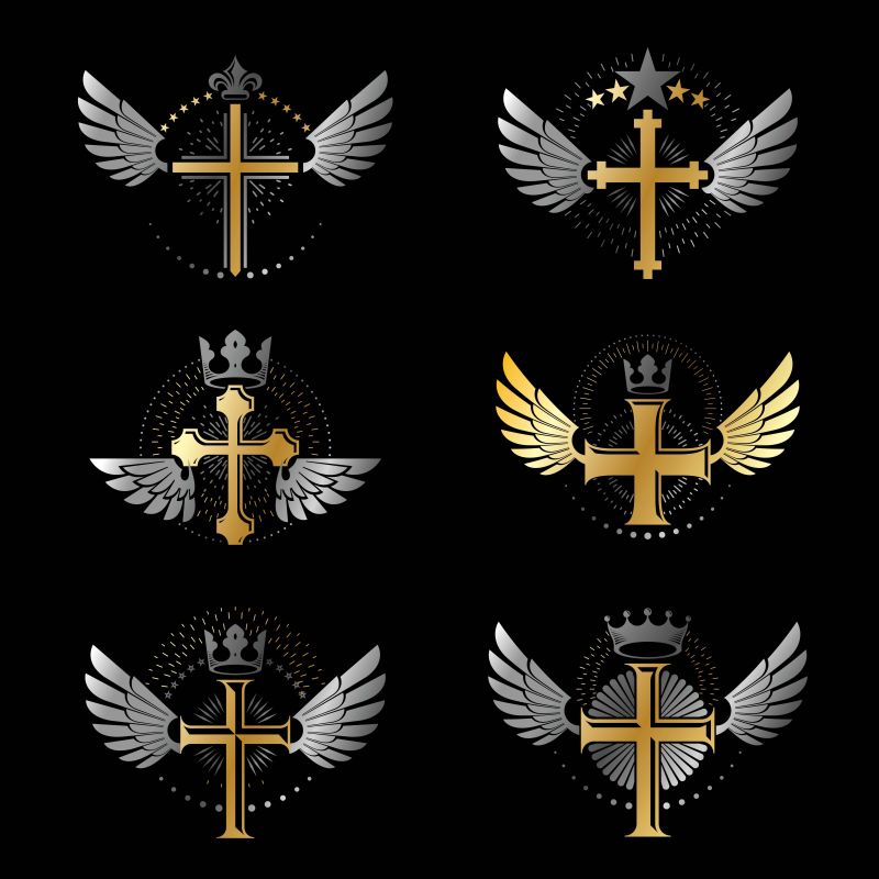 矢量十字架元素的抽象复古徽章设计
