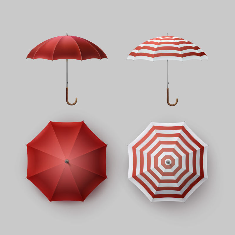 矢量红色与红白相间的遮阳伞