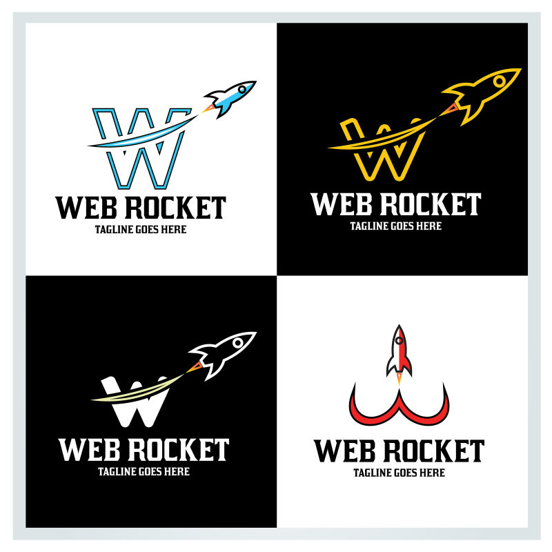 抽象矢量火箭元素的字母w标志设计