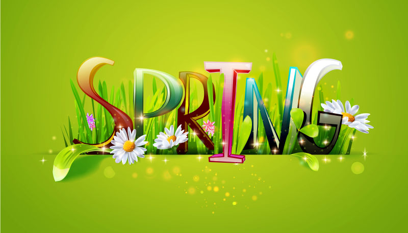 矢量春季花朵字体背景