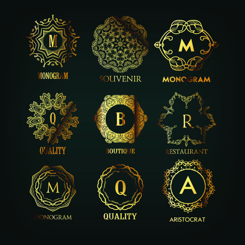 矢量单个字母花环框架装饰logo