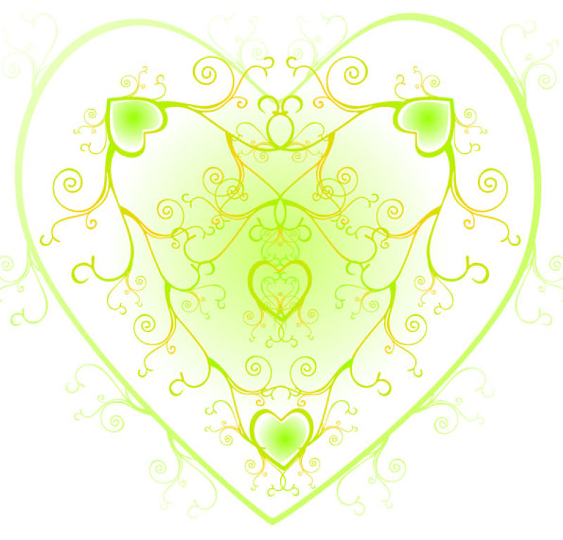 绿色花卉图案的爱心矢量插图