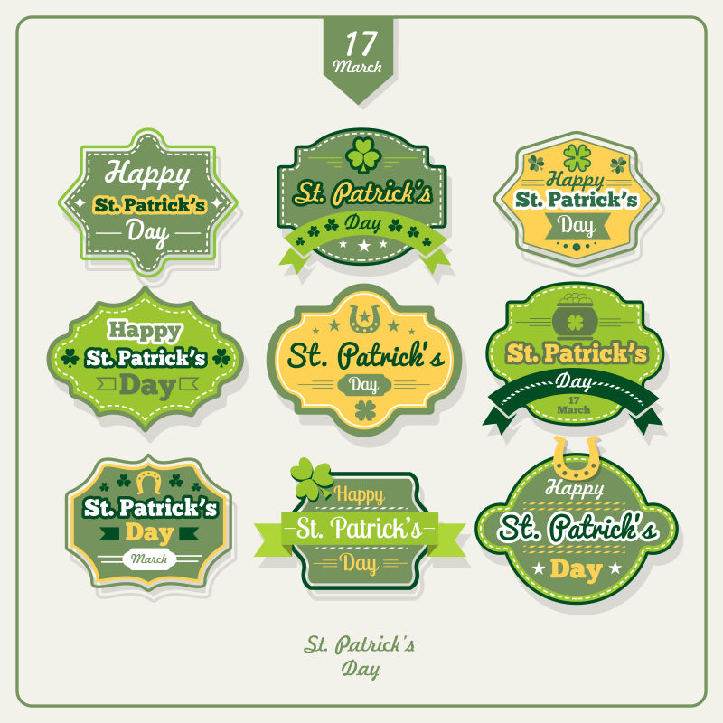 矢量圣帕特里克节概念的绿色创意标签设计