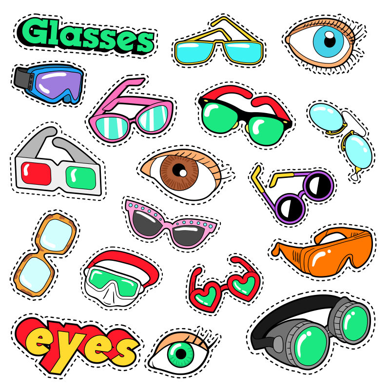 眼镜和眼睛装饰元素矢量贴纸