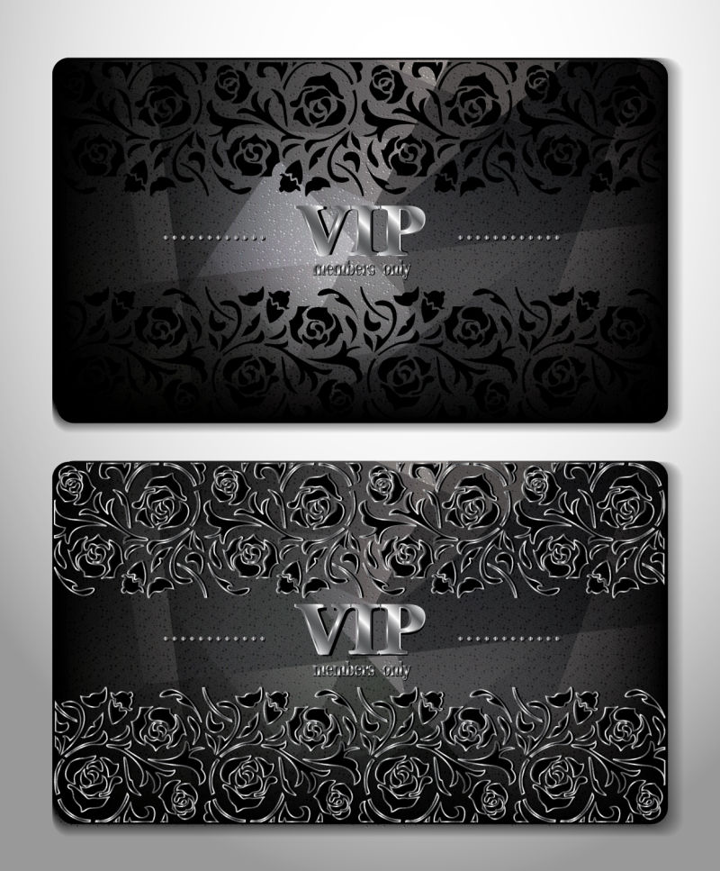 创意矢量矢量黑色花卉装饰的VIP卡片设计
