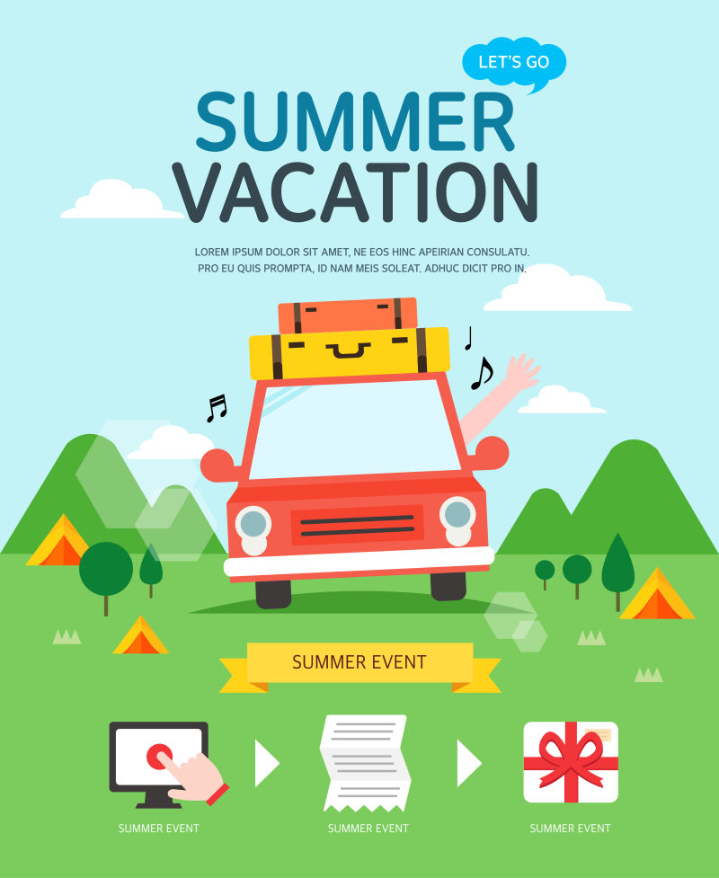 创意矢量夏季旅行主题的设计插图
