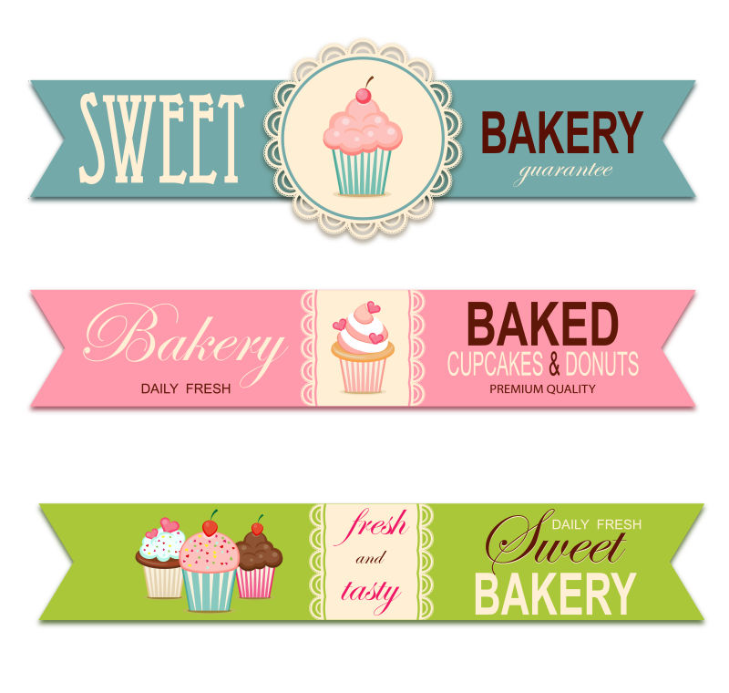 矢量现代甜点元素的平面标签设计