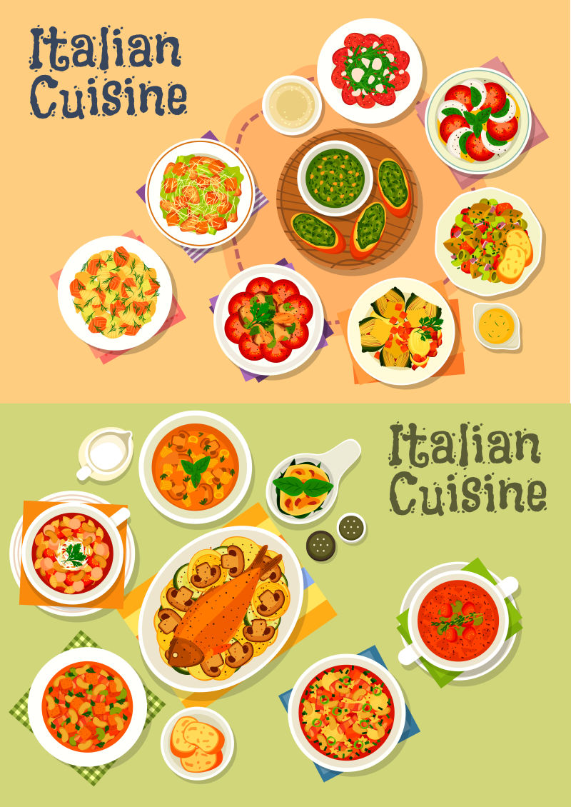意大利美食插图矢量设计
