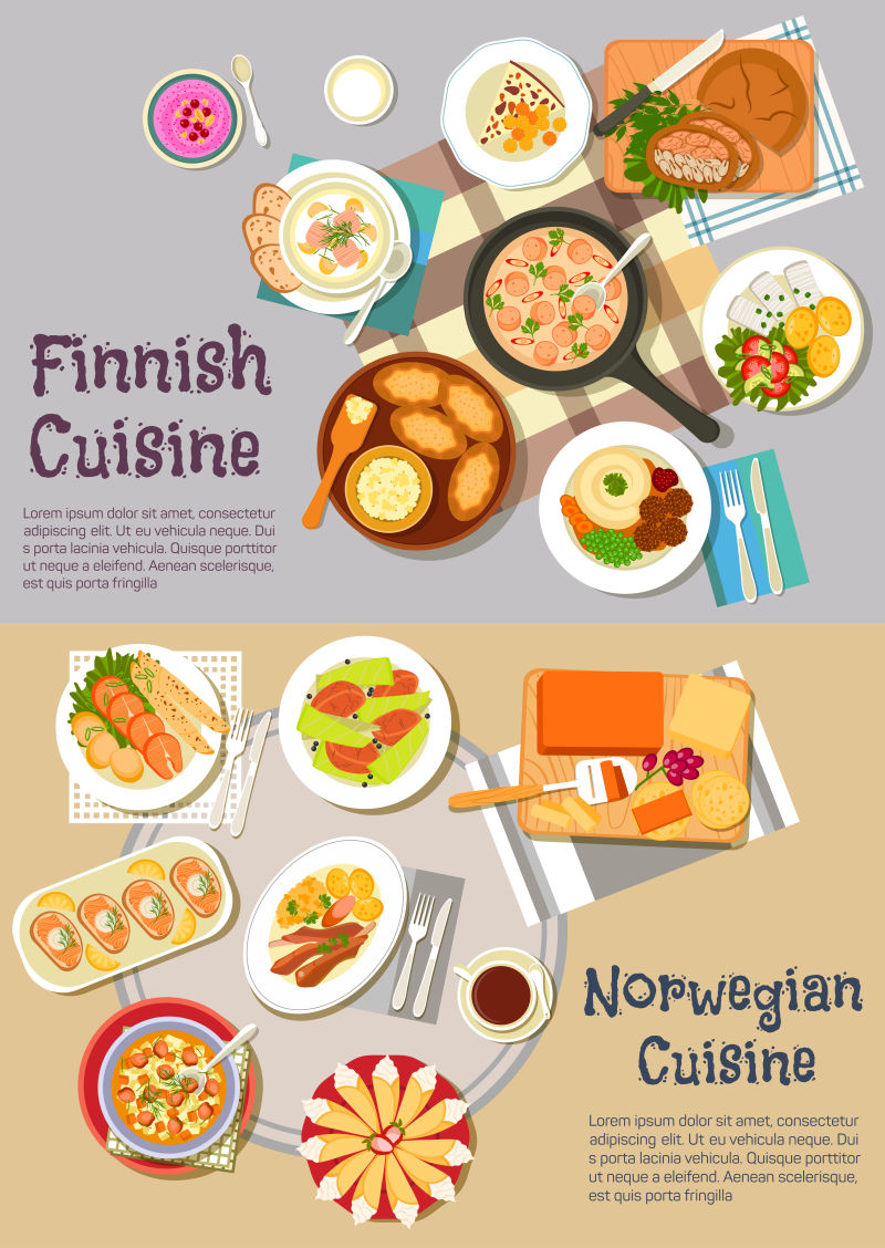 矢量的挪威美食插图设计