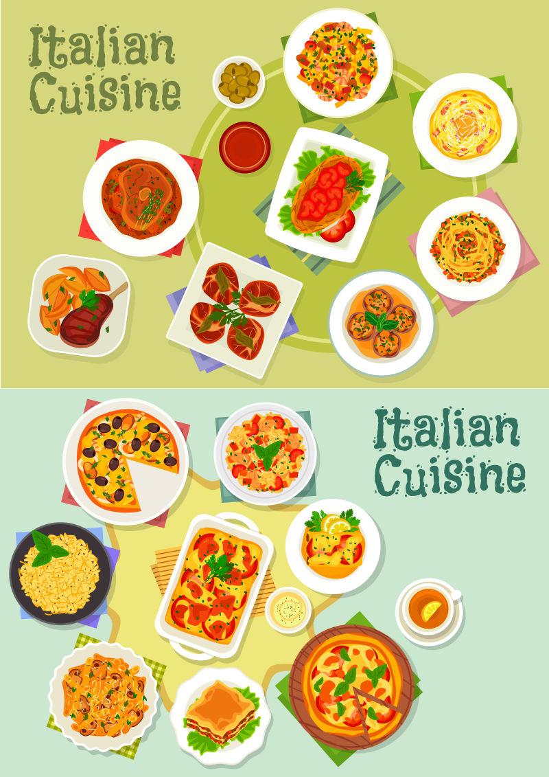 意大利传统美食插图矢量设计