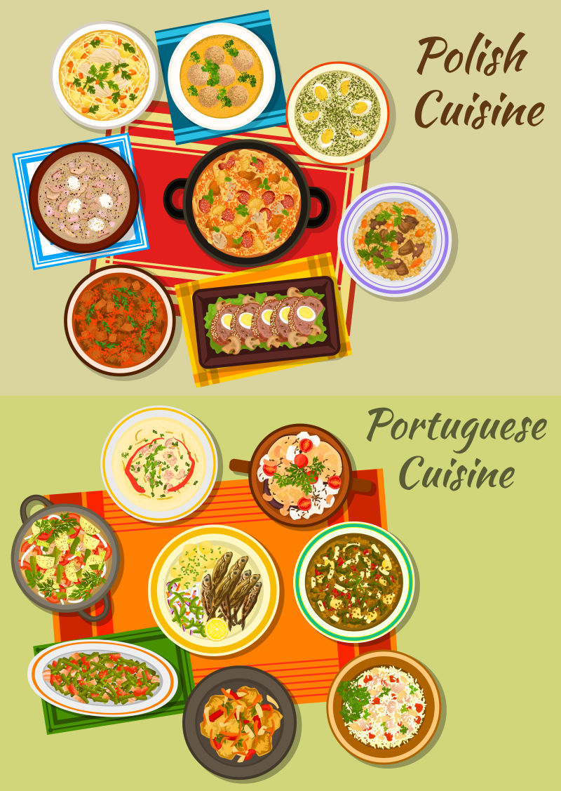 葡萄牙波兰美食插图矢量设计