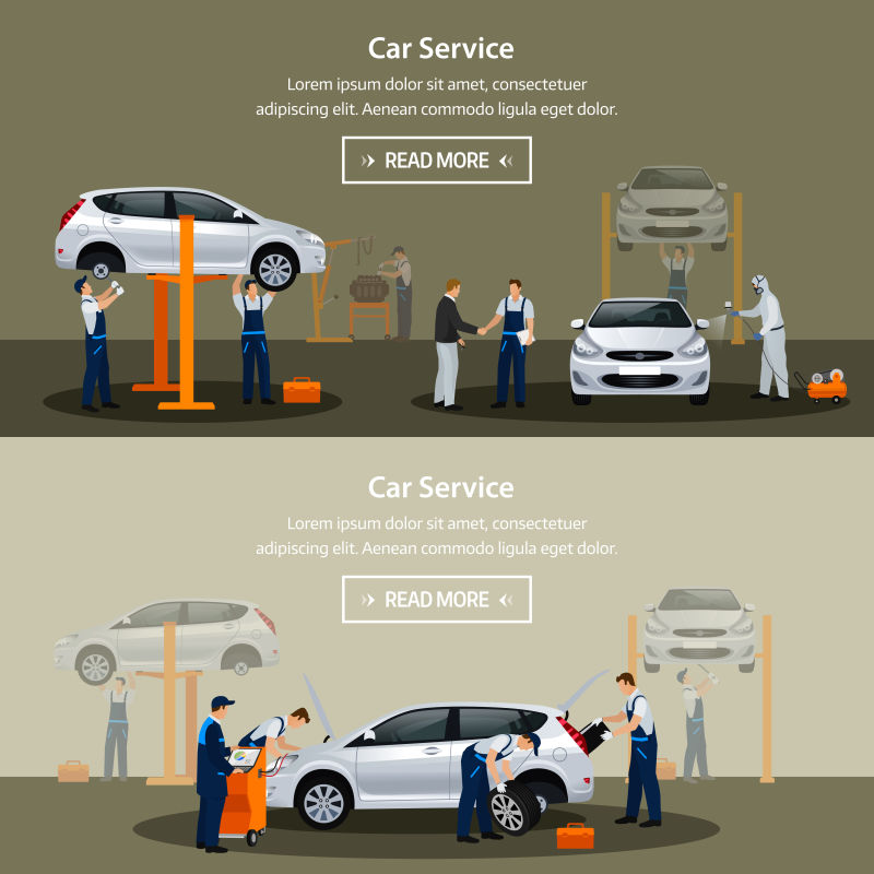 抽象矢量汽车维修服务的平面概念插图